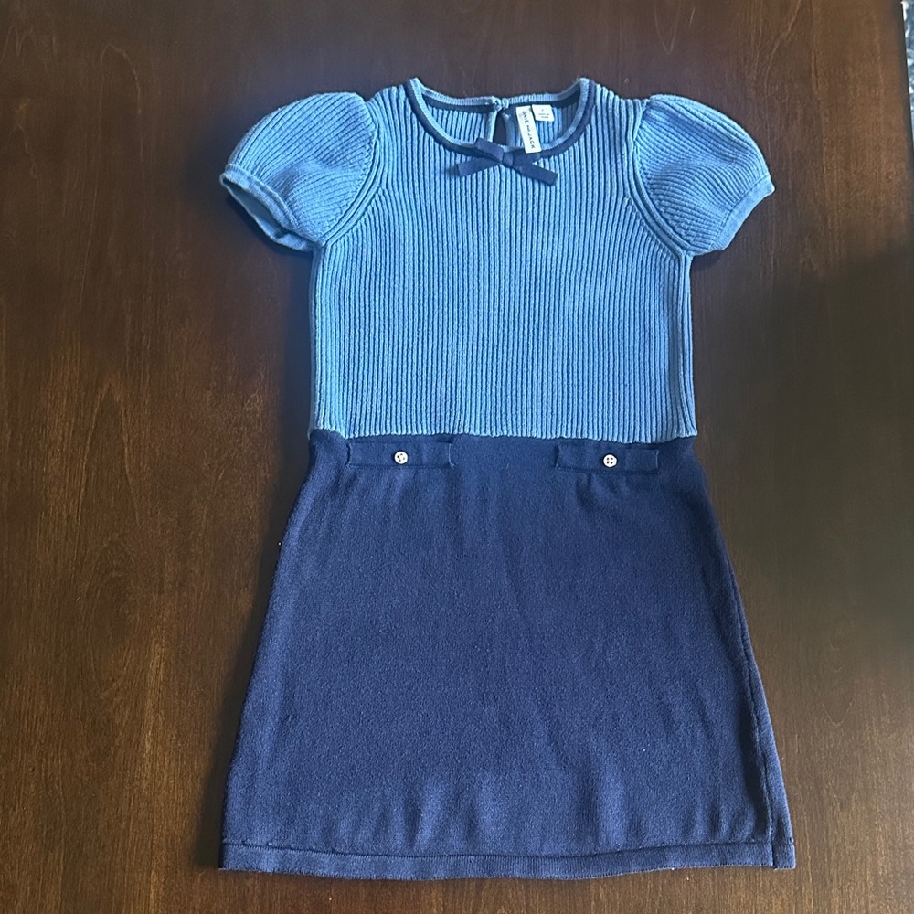 Janie and Jack Blue Ribbed Sweater Dress with Bow, Girls 7